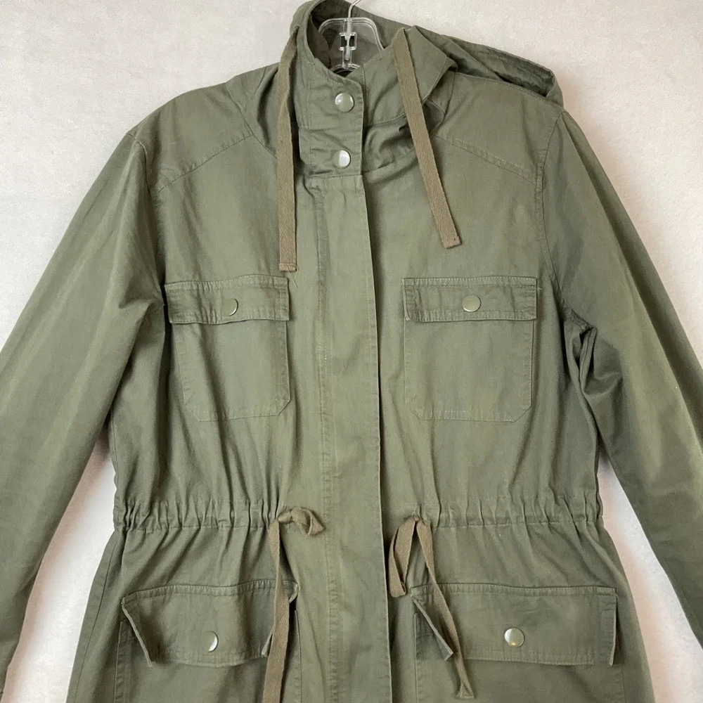 Love Tree Womens Olive Green Utility Anorak Military Hooded Field Jacket Medium